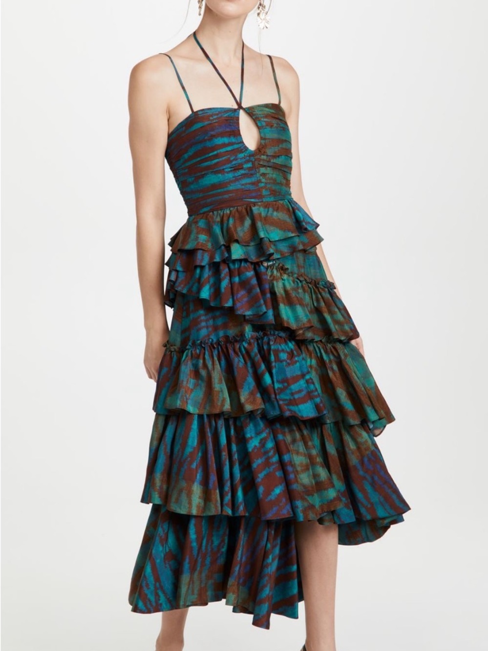 Ulla Johnson Zenat Runway Silk Ikat Tiered Halter Dress Emerald Size 6 - Picture 10 of 17